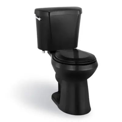 12 inch Rough In Two-Piece 1.28 GPF Single Flush Round Toilet in Black Seat Included