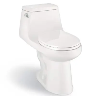 Glacier Bay McClure 12 in. Rough In One-Piece 1.28 GPF Single Flush Round Toilet in White Seat Included